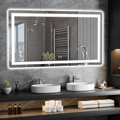 LED Bathroom Vanity Mirror with Lights, 30"x55" Lighted Wall Mirror | Front and Backlit, Anti Fog, Dimmable 3 Color Lighting, Memory Function, Shatterproof Glass, Plug in or Hardwired