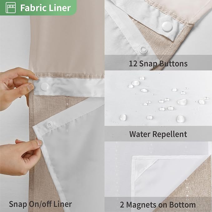 eachope No Hook Long Shower Curtain Set with Snap-in Fabric Liner,Linen Textured Thick Striped Fabric with Tassels,Boho Farmhouse Rustic Luxury Bathroom Curtain,Water-Repellent,Tan/Taupe,71x80 | 330GSM Thick Linen Textured Striped,Boho Farmhouse Rustic...
