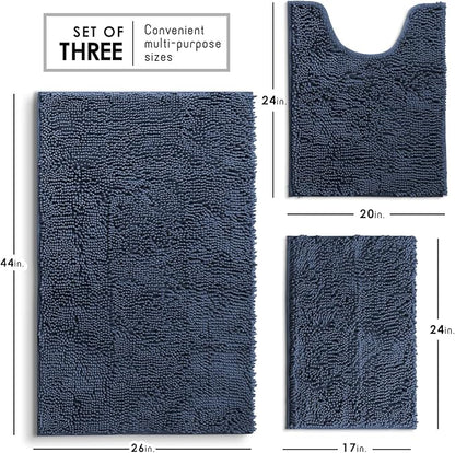 Hearth & Harbor Bathroom Rugs, Chenille Bath Mat - Machine Washable Bath Mats for Bathroom Non-Slip Backing Rubber, Quick Dry Mat - Navy Blue Bath Rug, 17x24-26x44-20x24