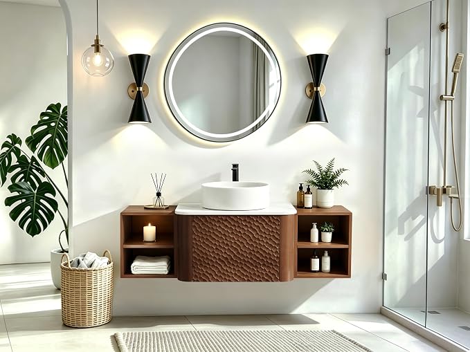 48 Inch Modern Bathroom Vanity with Ceramic Sink, Floating Bathroom Sink Cabinet with Sintered Stone Top&Solid Wood Hammered Frame, Single Bathroom Vanities w/Soft-Close Drawer&2 Side Open Cube