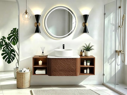 48 Inch Modern Bathroom Vanity with Ceramic Sink, Floating Bathroom Sink Cabinet with Sintered Stone Top&Solid Wood Hammered Frame, Single Bathroom Vanities w/Soft-Close Drawer&2 Side Open Cube