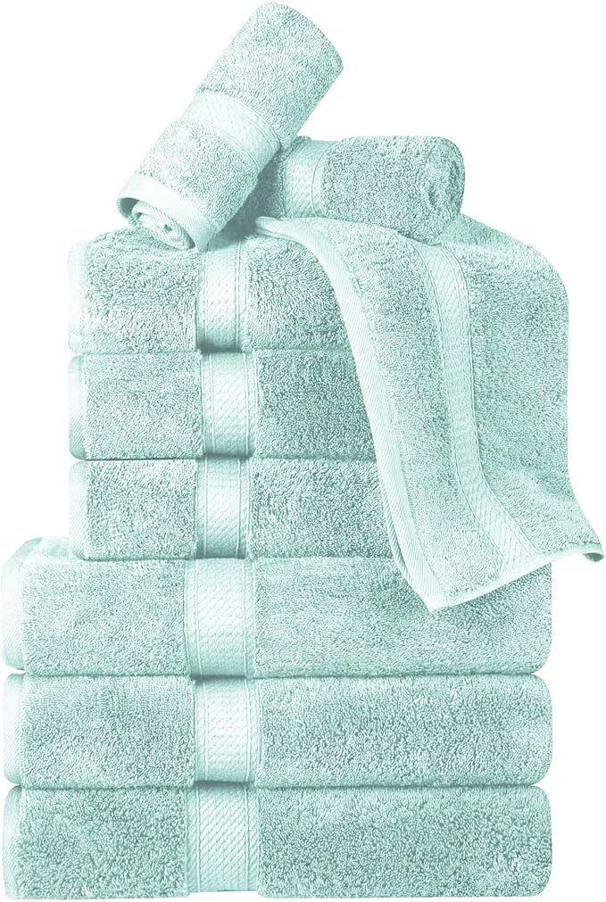 Superior Egyptian Cotton 800 GSM Plush & Absorbent, 9 Piece Set, Sea Foam | Quick Dry, Soft Luxury Towel Set, Bath Essentials, Guest Bath, Spa, 3 Bath, 3 Hand, 3 Face Towel, Madeline Towels