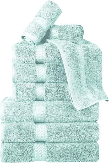 Superior Egyptian Cotton 800 GSM Plush & Absorbent, 9 Piece Set, Sea Foam | Quick Dry, Soft Luxury Towel Set, Bath Essentials, Guest Bath, Spa, 3 Bath, 3 Hand, 3 Face Towel, Madeline Towels