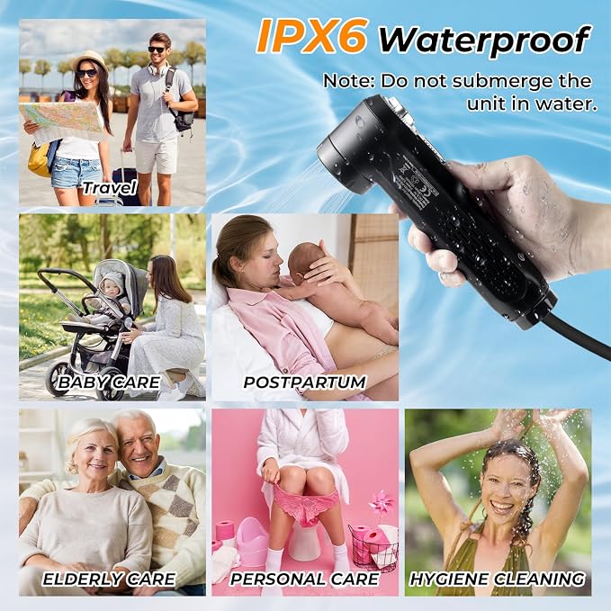 Portable Bidet for Travel, 1600mAh Electric Handheld Bidet with 2.5L Tank | USB-C Rechargeable, Dual Spray Modes (Jet/Shower), Personal Hygiene Sprayer for Home, Camping, Postpartum & Elderly Care
