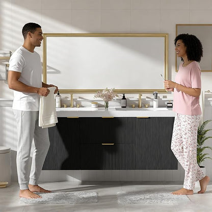60" Bathroom Vanity with Sink Combo, Floating Double Sink Bathroom Vanity with SMC Resin Top, MDF Cabinet with Solid Wood Frame, Wall-Mounted Bath Room Vanities for Large Bathrooms(Black)