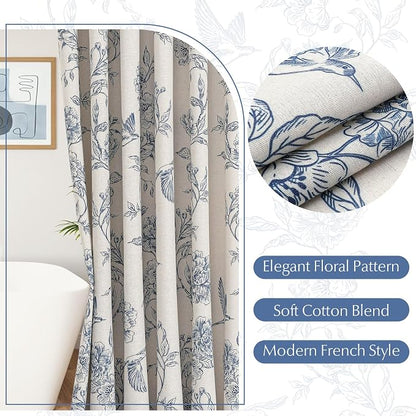 MitoVilla Small Stall Blue Cotton Shower Curtain for Bathroom,36 x 72 | Narrow Half Cottagecore Hummingbird Spring Shower Curtains, Modern Farmhouse Country Floral Bathroom Décor, 36 x 72