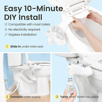 LUXE Bidet WHIFT 320 - Warm Water Deodorizing Bidet Attachment, Chrome | Non-Electric, Built-In Deodorizing Spray, Warm Water, Lemon Refill Included, Easy Slide-In Install, Rear & Feminine Wash