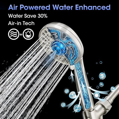 Shower Head with Handheld, High Pressure 10 Spray Modes, Brushed Nickel | Built-in Pause Function, Power Wash Mode, Anti-Clog Nozzles, 71 Inch Stainless Steel Hose, Adjustable Overhead Bracket