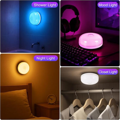 2-Pack Waterproof Shower Light No Wiring, Rechargeable Shower Lamp, White | 15 RGBW Color Mood Lighting with Remote Dimmable&Timer, LED Wireless Magnetic Ceiling/Wall Light for Bathroom Bathtub Closet