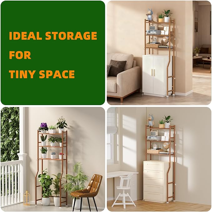 3-Tier Over Toilet Storage with Anti-Tilt Safety System - 150lb Total Capacity Metal Bathroom Shelves Including Paper Holder & 4 Hooks, Space Saving Above Commode Organizer (64" H, Bronze)