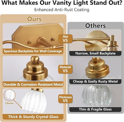 Vintage Gold Vanity Lights, 2 Light Milk White Tulip Crystal | Antique Brass Finish, Brushed Gold Bathroom Light Fixtures, Wall Sconce Ideal for Bedroom, E26 Compatible, Easy Install
