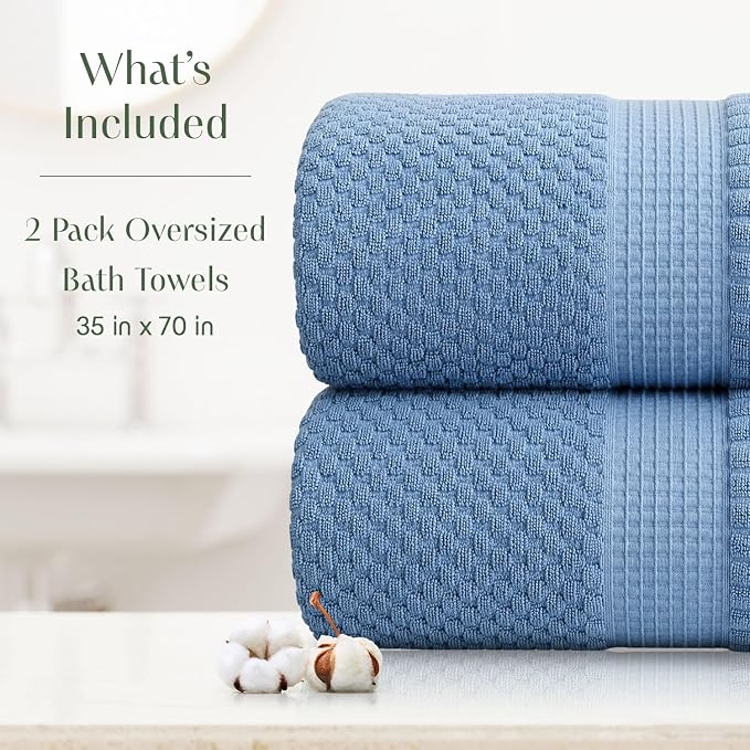 2 Pack Oversized Bath Towels 100% Cotton | Blue Towels | Oeko‑TEX Standard 100 | Soft & Absorbent, Quick‑Dry | Trinity Collection - Blue Shadow