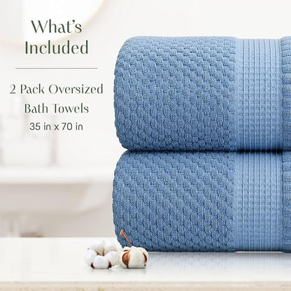 2 Pack Oversized Bath Towels 100% Cotton | Blue Towels | Oeko‑TEX Standard 100 | Soft & Absorbent, Quick‑Dry | Trinity Collection - Blue Shadow