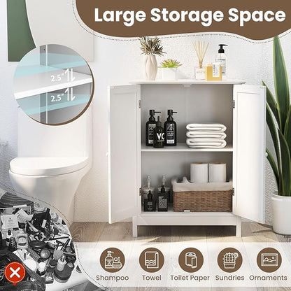 COSTWAY Bathroom Storage Cabinet, Freestanding Bathroom Organizers and Storage with Doors & Adjustable Shelf, Wooden Floor Cabinet for Home, Living Room, Entryway, Kitchen (White) | Storage with Doors & Adjustable Shelf, Wooden Floor Cabinet for Home, ...