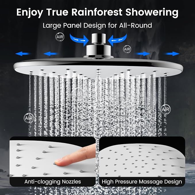 10" Rain Shower Head with Handheld Spray, Dual High Pressure Showerhead | Rainfall Shower Heads Combo with Multi Spray, Detachable Hand Showerhead Set with 71 Inch Shower Hose & Extra Holder