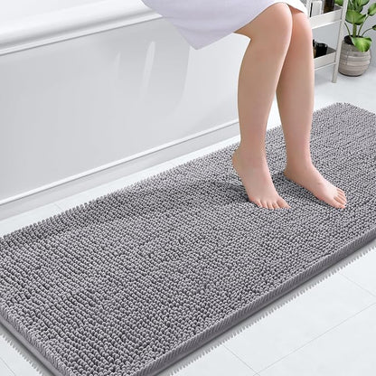 OLANLY Bathroom Runner Rugs 59x24, Extra Soft Absorbent Chenille Bath Rugs | Grey, Quick-Drying Rubber Backing, Machine Washable Long Bath Mat for Bathroom Floor, Tub and Shower, Home Decor Accessories