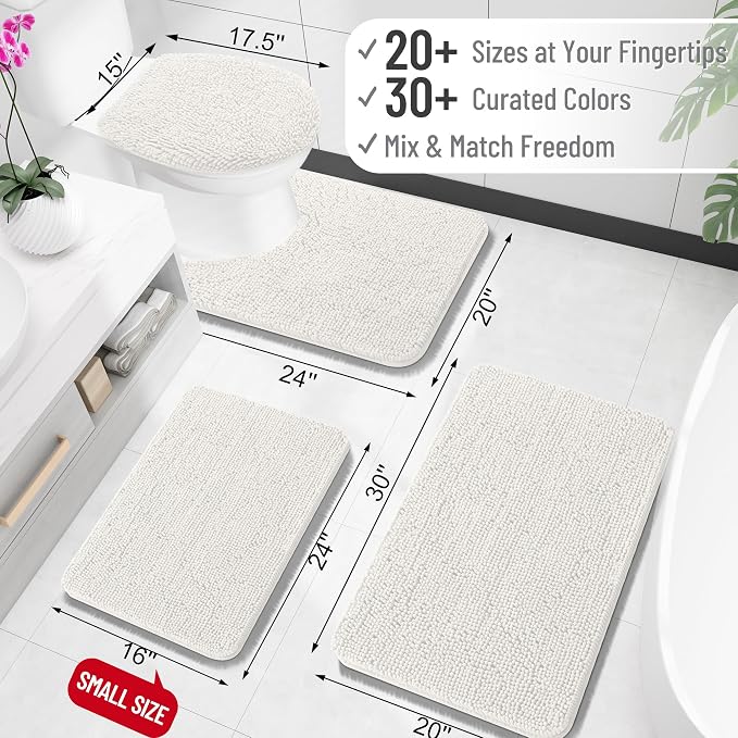 OLANLY Toilet Rugs U-Shaped 20x20, Soft Absorbent Chenille Contour Rugs | Ivory, Quick-Drying Rubber Backing, Machine Washable Non-Slip Shaggy Bathroom Mat for Toilet, Home Decor Accessories