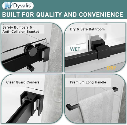 43-48" W x 76" H Frameless Double Sliding Shower Door for Walk-in Shower,5/16" (8mm) SGCC Certified Clear Tempered Safety Glass,Easy-Clean Coating,Quiet Heavy-Duty Roller System,Matte Black
