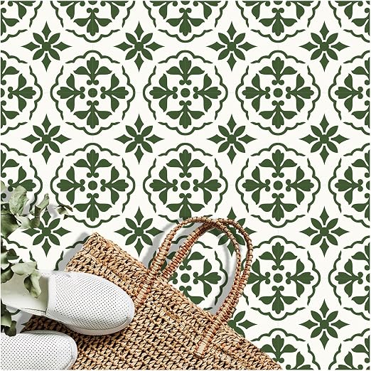 MORCART 20PCS 7.87" x 7.87" Peel and Stick Floor Tile, Green Retro Design | Self-Adhesive DIY Vinyl Flooring, Removable and Waterproof Tile Sticker for Bathroom, Kitchen, Wall, Bedroom, Stairs