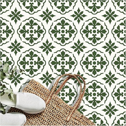 MORCART 20PCS 7.87" x 7.87" Peel and Stick Floor Tile, Green Retro Design | Self-Adhesive DIY Vinyl Flooring, Removable and Waterproof Tile Sticker for Bathroom, Kitchen, Wall, Bedroom, Stairs