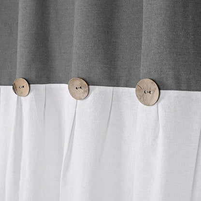 DOSLY Ides Farmhouse Cotton Button Black Gray Shower Curtain, Pleated White Cotton Blend Woven Fabric, Country Style, 72x72 in for Bathroom