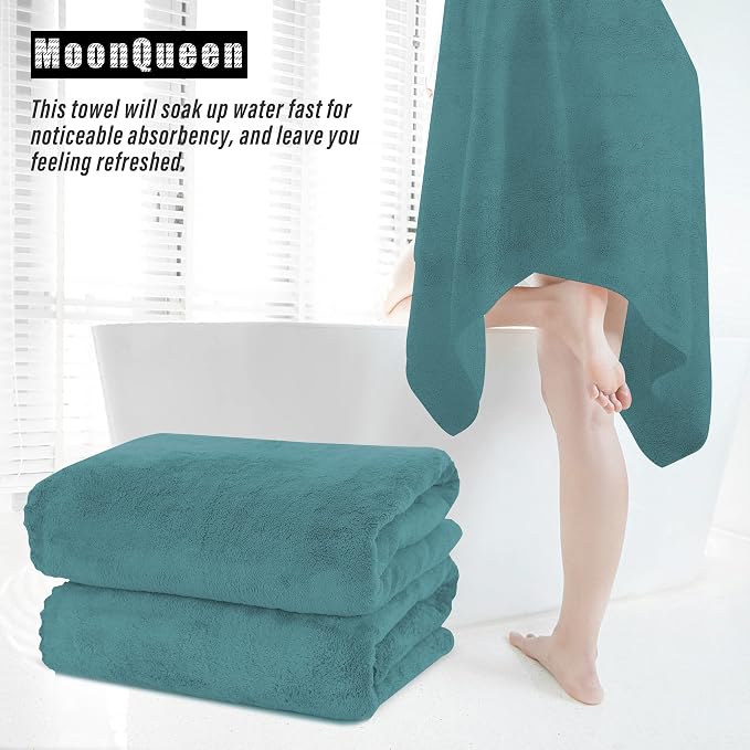 MOONQUEEN 2 Pack Premium Bath Towel Set - Quick Drying - Microfiber Coral Velvet Highly Absorbent Towels - Multipurpose Use as Bath Fitness, Bathroom, Shower, Sports, Yoga Towel (Teal)