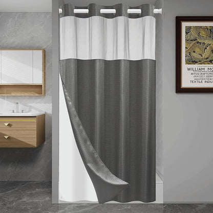 SORTTO No Hook Shower Curtain with Snap in Liner Set Waffle Shower Curtain for Bathroom Hotel Style Fabric Waterproof Inner Liner，54" W x 80" H, Dark Grey