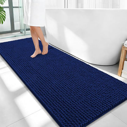 OLANLY Thick Chenille Bathroom Runner Rugs 59x24, Absorbent Bath Mat, Navy | Soft Bath Rugs, Rubber Backing, Machine Wash Dry, Bath Mats for Bathroom, Tub and Shower, Home Decor Accessories