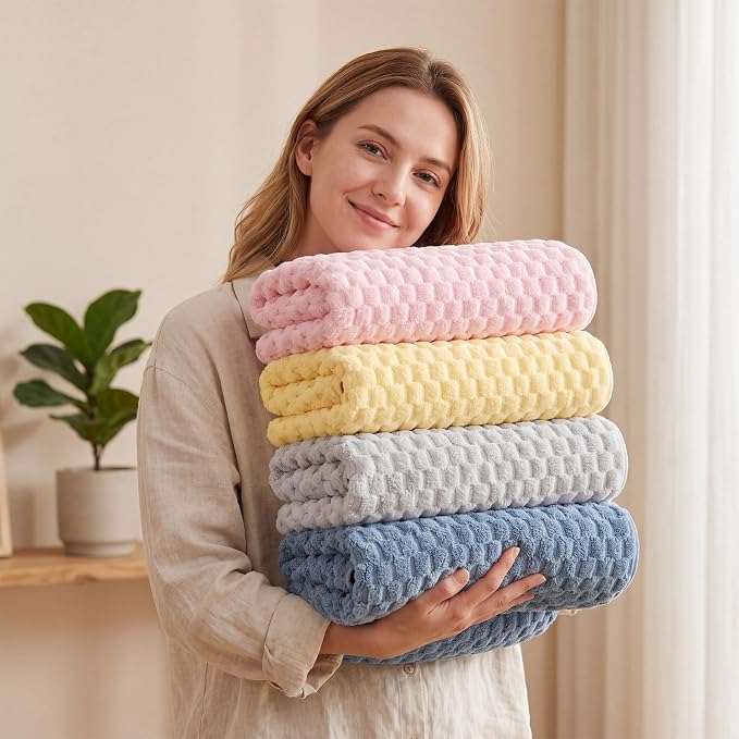 REDKISS 4 Pack Microfiber Bath Towels - Extra Large, Super Absorbent, Quick Dry Waffle Towels Set for Bathroom, Spa, Gym, and Travel - Luxury, Plush, 4 Multicolor