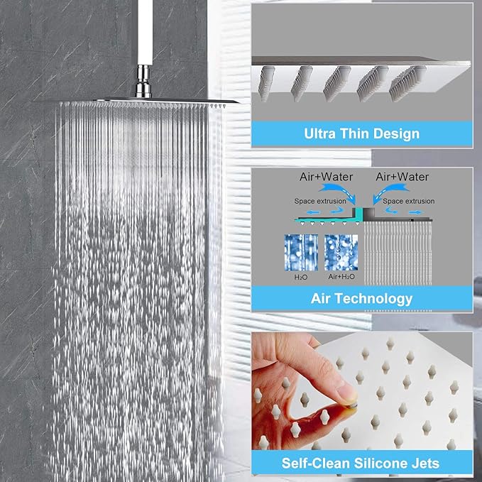 SunCleanse Rainfall Shower Faucet Set Polished Chrome Shower Combo Set for Bathroom with High Pressure 10 inch Shower Head with Handheld Shower Valves Shower Head and Handheld Ceiling Mounted