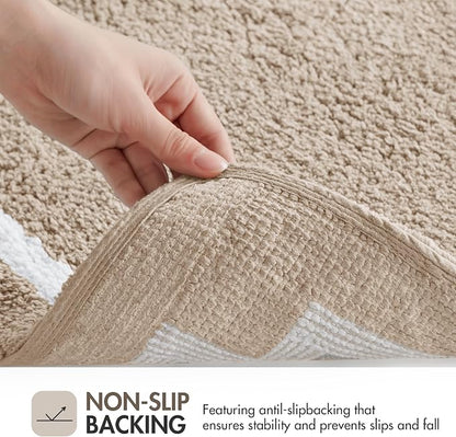 Madison Park Evan 100% Cotton Bath Rug Plush Absorbent, 24" x 40", Taupe | Non-slip Backing, OEKO TEX, Luxurious Tufted Plush Bath Mat for Bathroom, Quick Dry, Spa Design Decorative for Shower Room