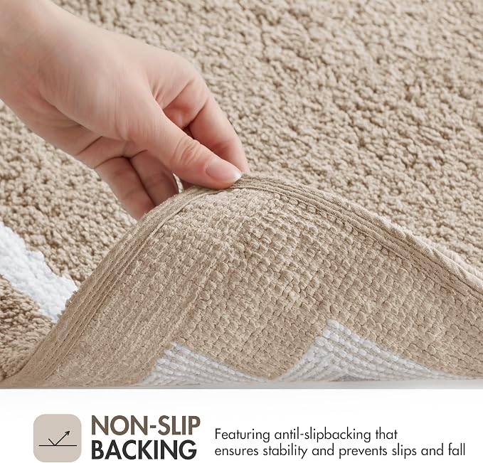 Madison Park Evan 100% Cotton Bath Runner Plush Absorbent, 24" x 72", Taupe | Non-slip Backing, OEKO TEX, Luxurious Tufted Plush Bath Rug for Bathroom, Quick Dry, Spa Design Decorative for Shower Room
