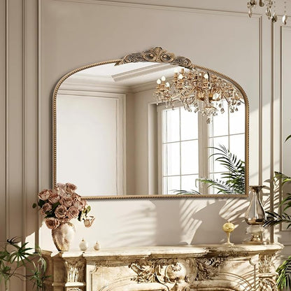 Micasso Large Vintage Gold Mirror: 48"x33" Baroque Antique Wall Mirror | Traditional Ornate French Decorative Arched Mirror for Bedroom/Bathroom/Fireplace/Entryway/Hallway/Living Room/Dining Room
