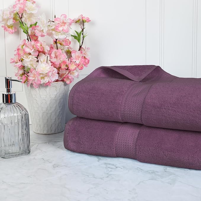 SUPERIOR Egyptian Cotton Pile Heavyweight Bath Sheet, 2 Piece Set, Plum | Highly Absorbent, Ultra Soft Luxury 800 GSM Towel Set for Bathroom, Shower, Hotel Essentials Oversize Plush Madeline Towels