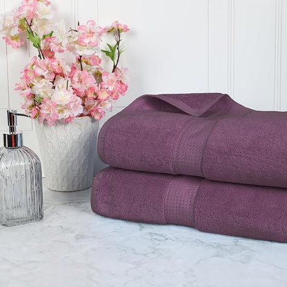SUPERIOR Egyptian Cotton Pile Heavyweight Bath Sheet, 2 Piece Set, Plum | Highly Absorbent, Ultra Soft Luxury 800 GSM Towel Set for Bathroom, Shower, Hotel Essentials Oversize Plush Madeline Towels