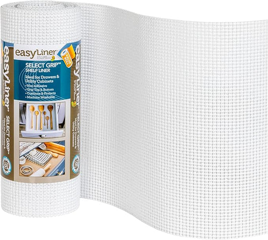 EasyLiner Select Grip Shelf Liner - Easy to Install & Cut to Fit - Non Slip, Non Adhesive, Drawer Shelf & Cabinet Liner for Kitchen, Bathroom, Pantry Cupboards - 12in. x 24ft. - White