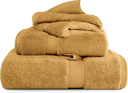 Superior Egyptian Cotton Ultra Plush & Absorbent, 3 Piece Set, Gold | Quick Dry, Soft Luxury Towel Set, Bath Essentials, Guest Bath, Spa, 1 Bath, 1 Hand, 1 Face Towels, Madeline Towels