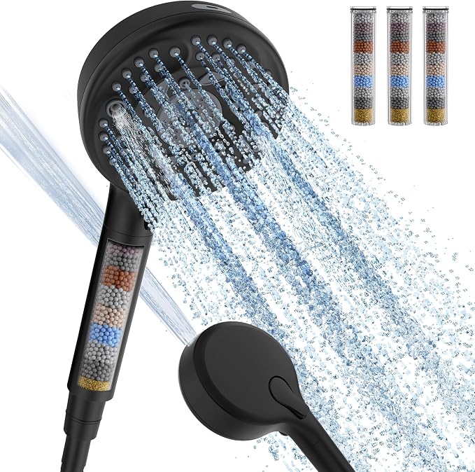 SunCleanse Filtered Shower Head with Handheld,9-Spray Setting High Pressure Detachable Shower Head with 4 Filters for Hard Water - Filter Chlorine, Improve Skin and Hair Texture(4 Filters, Chrome)