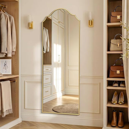 Besdomus Scalloped Full Length Mirror: 21"x56" Gold Arched Floor Mirror | Modern Minimalist Wooden Frame Body Long Mirror for Wall/Bedroom/Cloakroom/Entryway/Living Room - Home Decor for Housewife