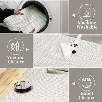 Washable Area Rug 6x9 Rug for Living Room Modern Large Area Rug for Bedroom Aesthetic Plaid Rug Non Slip Floor Cover Soft Low Pile Stain Resistant Carpet for Classroom Nursery 6'x9' Light Grey