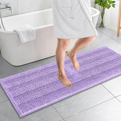 OLANLY Thick Bathroom Runner Rugs 59x20, Soft Chenille Bath Rugs, Lavender | Absorbent Striped, Rubber Backing, Machine Wash, Long Bath Mats for Bathroom Floor, Tub and Shower, Home Decor Accessories