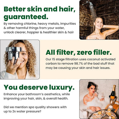 Filtered Showerhead - Best Shower Head With Filters For Healthy Hair & Skin - High Pressure Water Softener For Hard Water - Reduce Dandruff, Protect Colored Hair, And Soothe Dry Skin (Chrome)