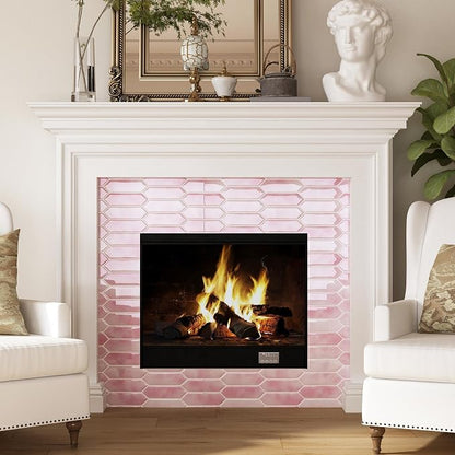 ReWallpaper 34-Sheet Self Adhesive Kitchen Backsplash Tiles Peel and Stick Marble Tile Sticker for Bathroom Waterproof Pastel Pink Long Hexagon Stick on Backsplash for Fireplace RV Living Room 12"x12"