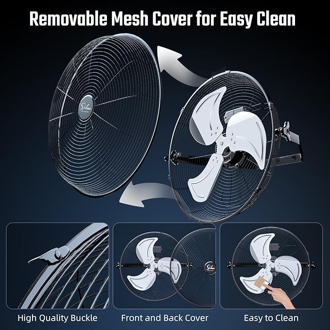 Simple Deluxe 20 Inch Industrial Wall Mount Fan, Max 4650 CFM 3 Speed Metal Fan for Warehouse, Greenhouse, Workshop, Patio, Factory and Basement, Black 2 Pack