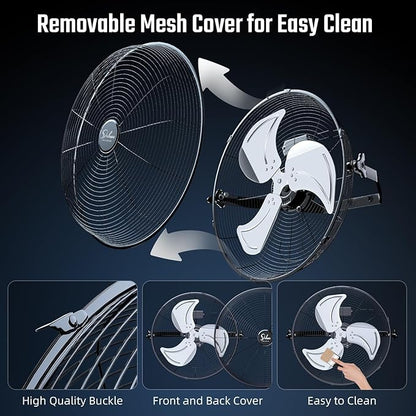Simple Deluxe 20 Inch Industrial Wall Mount Fan, Max 4650 CFM 3 Speed Metal Fan for Warehouse, Greenhouse, Workshop, Patio, Factory and Basement, Black 2 Pack