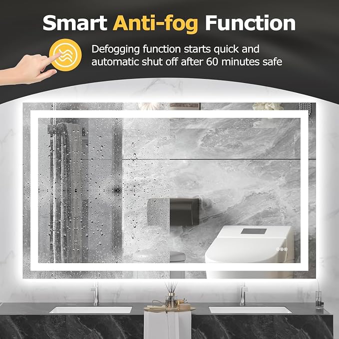 Hivone 55"X30" LED Bathroom Mirror with Lights, Anti-Fog, Dimmable, Backlit + Front Lit, Smart Bathroom Vanity Mirror, Memory Function, Shatterproof, Tempered Glass (Horizontal/Vertical)
