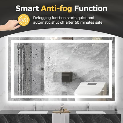 Hivone 55"X30" LED Bathroom Mirror with Lights, Anti-Fog, Dimmable, Backlit + Front Lit, Smart Bathroom Vanity Mirror, Memory Function, Shatterproof, Tempered Glass (Horizontal/Vertical)
