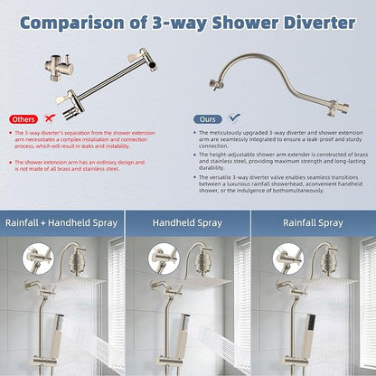 Hibbent 10'' Filtered Showerhead with 4-mode Handheld Spray, Brushed Nickel | High Pressure Showerhead Combo, 12'' Adjustable Extension Arm, Shower Filter, Extension Bar, Easy Reach Holder, 71'' Hose