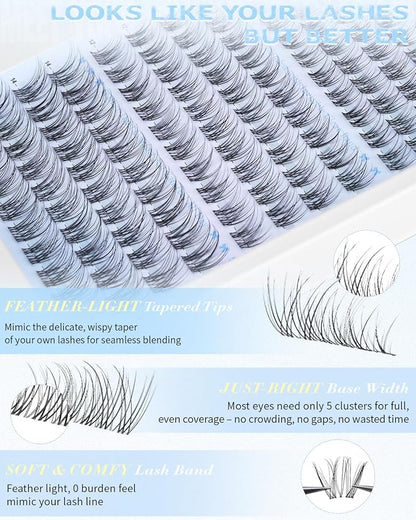 Wispy Lash Clusters Natural Eyelash Clusters Venus Short 10-12-14mm Cluster Eyelash Extensions Clear Band Clusters Lashes C Curl Individual Lashes Clusters DIY Lash Extensions Natural Look