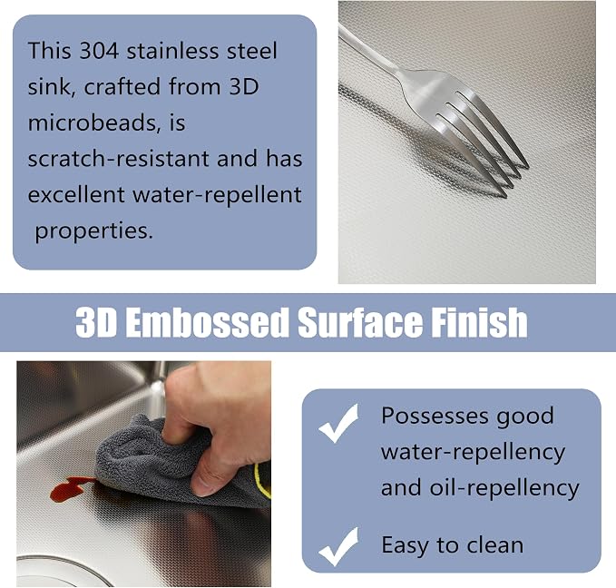 20x16 Inch Drop In Kitchen Sink, 3D Embossed Surface Finish Topmount SUS304 Stainless Steel Single Bowl Sink, Extra-thick 16 Gauge For RV Laundry Utility with Basket Strainer
